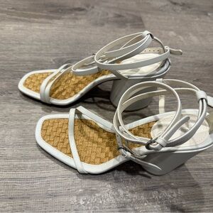 Salvatore Ferragamo Cream and Tan Strappy Sandals